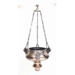 A silver plated sanctuary lamp. Marked S. 1848. Second half 19th century. Diameter ca. 40 cm. 29.00