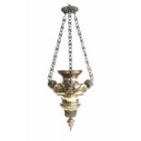 A silver plated sanctuary lamp. Late 19th century. Diameter 36 cm. 29.00 % buyer's premium on the