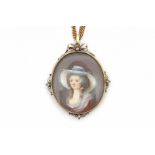 George Nikolaus Ritter (1749-1809) An oval portrait miniature on ivory. Lady with a sun hat. Signed