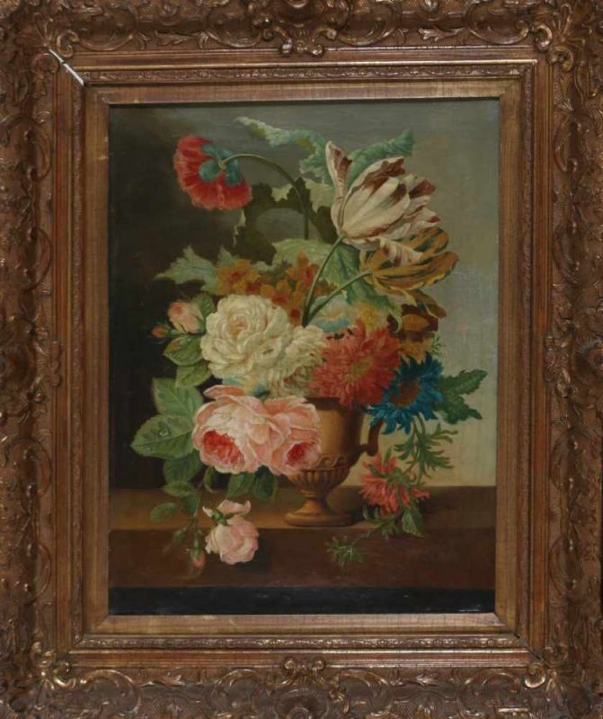 Cornelis Johannes de Bruyn (c.1763 - c.1828) Flower still life with roses and tulips and a still - Image 2 of 4