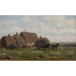 Willem Karel Nakken (1835-1926) Loading the hay wagons. Signed lower right. Not framed. Marouflé 21