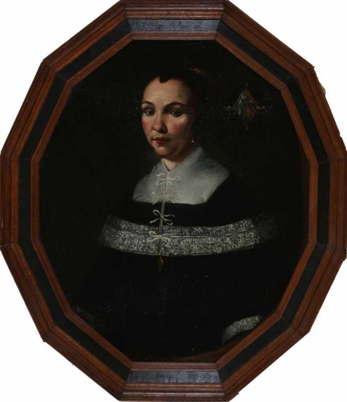 Omgeving Johannes Cornelisz. Verspronck (1600-1662) Portrait of a lady in a black dress with lace