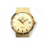 A 14 kt yellow gold wrist watch. Automatic. Brand Omega, Geneva. Plexiglass. Matt gold coloured