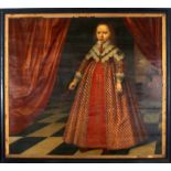 Zuidelijke Nederlanden ca. 1640 Portrait of a girl holding a fan by a curtain, a glimpse of a