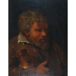 Naar Adriaen Brouwer Gula (Gluttony): man carrying a jug. Not signed. Panel marked with the