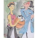 Xuan Phai Bui (1921-1988) Two figures playing on a drum. Signed and dated 27-6-'81 lower left.