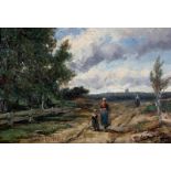 Johannes Hermanus Barend Koekkoek (1840-1912) Landscape with a woman and child on the road. Signed