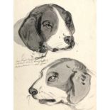 Ary Scheffer (1795-1858) Two sheets with studies of dog's heads. With annotation: 'Deze koppe zijn