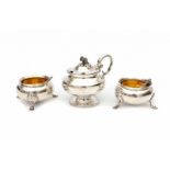 A pair of silver salts and a mustardpot. Gilded. Maker's mark Jacob Lang & Christiaan Koops,