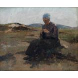 German Grobe (1857-1938) A woman sitting in the dunes. Signed lower right. Board 29 x 36 cm. 29.