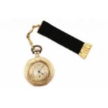 A 14 krt yellow gold ladies' pocket watch with enameled back. Manual winding. Brand Audemars