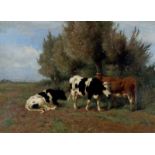 Hermanus Charles Christiaan Bogman (1861-1921) Three cows in a meadow. Signed lower right.