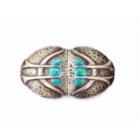 Arts & Crafts A silver belt buckle with blue/green enamelled pattern, marked for Birmingham with