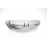 Daum, Nancy A glass bowl with enamelled decoration of ships and a landscape on frosted ground,