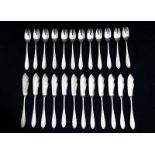 Hans Christiansen (1866-1945) A silver 12 person fish cutlery set, model number 3001, "Darmstaedter