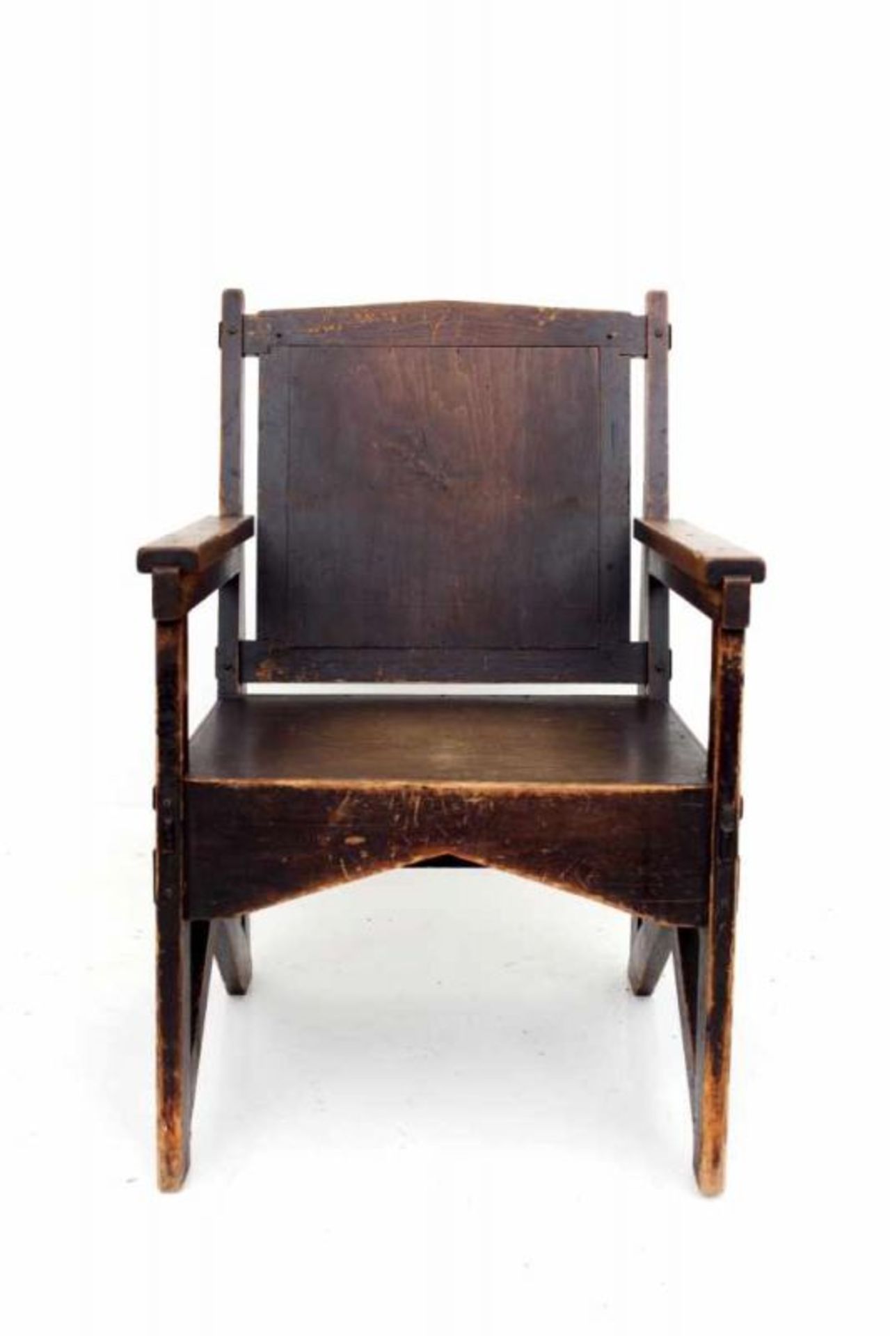 Nieuwe Kunst An ebonised deal armchair with sloping backrest, in the style of H.P. Berlage and A.J.