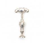A Dutch silver corkscrew. 18th century. With an engraved coat of arms.Lengte 8,5 cm. 29.00 % buyer'