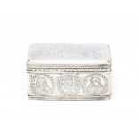 A Dutch silver biscuit tin. Maker's mark Hermann Gustav Momm, Nijmegen. Yearletter 1860. Decorated