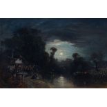 Camille Joseph Etienne Roqueplan (1800/03-1855)An inn by a river in the moonlight. Signed lower