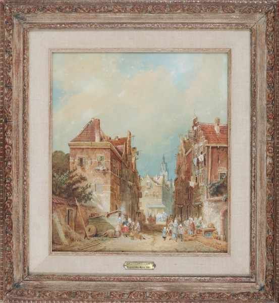 Toegeschreven aan Charles Leickert (1812-1907)View of a busy street. Not signed. Aquarel 35,5 x 31 - Image 3 of 3