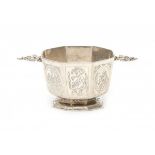 A Dutch silver brandy bowl. 19th century. With engraved biblical scenes. With pseudo hall marks. (