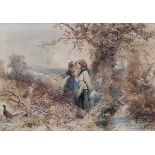 Mari ten Kate (1831-1910)Two girls watching a pheasant. Signed lower right. Aquarel 26,5 x 38,5 cm.