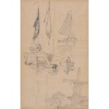 Willem Bastiaan Tholen (1860-1931)Two sketches with boats, a mill and figures on a dock. Both works