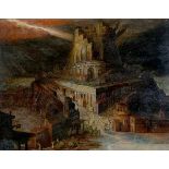Omgeving Hendrick van Cleve III (c.1525-1590)The Tower of Babel (Genesis 11:8). Not signed. For a