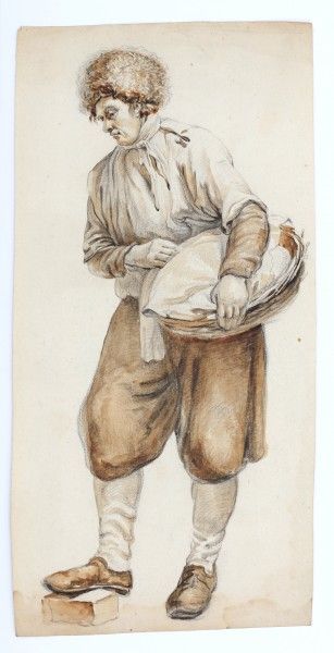 Abraham van Strij I (1753-1826)Two sketches of a standing man with a wicker basket and a seated