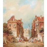 Toegeschreven aan Charles Leickert (1812-1907)View of a busy street. Not signed. Aquarel 35,5 x 31