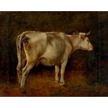 Richard Burnier (1826-1864)White bull in a stable. Signed lower right. Paneel 39,5 x 49,5 cm. 29.00