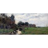 Piet de Regt (1877-1960)Stream by a meadow. Signed lower right. Paneel 17,5 x 39 cm. 29.00 % buyer'