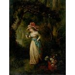 Engelse School 19e eeuwReading lady in a park. In the manner of Thomas Gainsborough. Not signed.