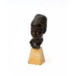 Franse School 20e eeuwA patinated bronze bust of a boy, on marble base, illegibly signed U.