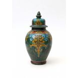 Plateelbakkerij Zuid Holland, GoudaA ceramic lidded vase, signed underneath with painted