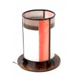 Haagse StijlA cylindrical leaded and stained glass table lamp on copper base, 1930s.23,5 cm. h. x