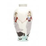 Plateelbakkerij Zuid Holland, GoudaA ceramic vase decorated with women in traditional skirts from