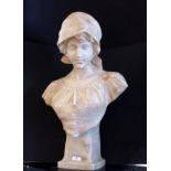 R. Colvicchi, alabaster bust of a girl with scarf, signed, h. 58 cm, min. chips to the base 27.