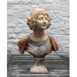 P.D.L. Sunya, marble bust, signed, hairline crack, underside damaged, h. 53 cm. 27.00 % buyer's