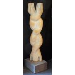 Michiel van Pinxteren (1961), wooden sculpture on stone base, Growing desire, h. 148 cm, total