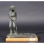 Bronze sculpture on wooden base, Female gold player, signed on the side, dim. 21 x 18 cm. 27.00 %