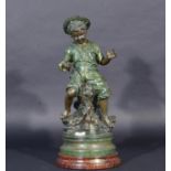 Spelter sculpture on base, Fisher's boy, h. 48 cm. 27.00 % buyer's premium on the hammer price,