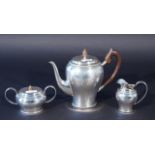 Dutch silver coffee pot, milk jug and sugar bowl, first amount, Van Kempen and Begeer, decorated