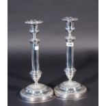 Pair of silver-plated Louis Philippe candlesticks, 19th century, Balaine, h. 29,5 cm, dents and