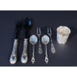 Silver salad serving set, 800 + Dutch silver beaker, second amount + 2 Dutch silver cream spoons,