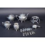Dutch silver coffee pot, milk jug, sugar pot and spoon vase with 11 coffee spoons, second amount,