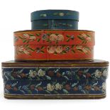 Lot of 3 Hand Painted Wood Hat Boxes