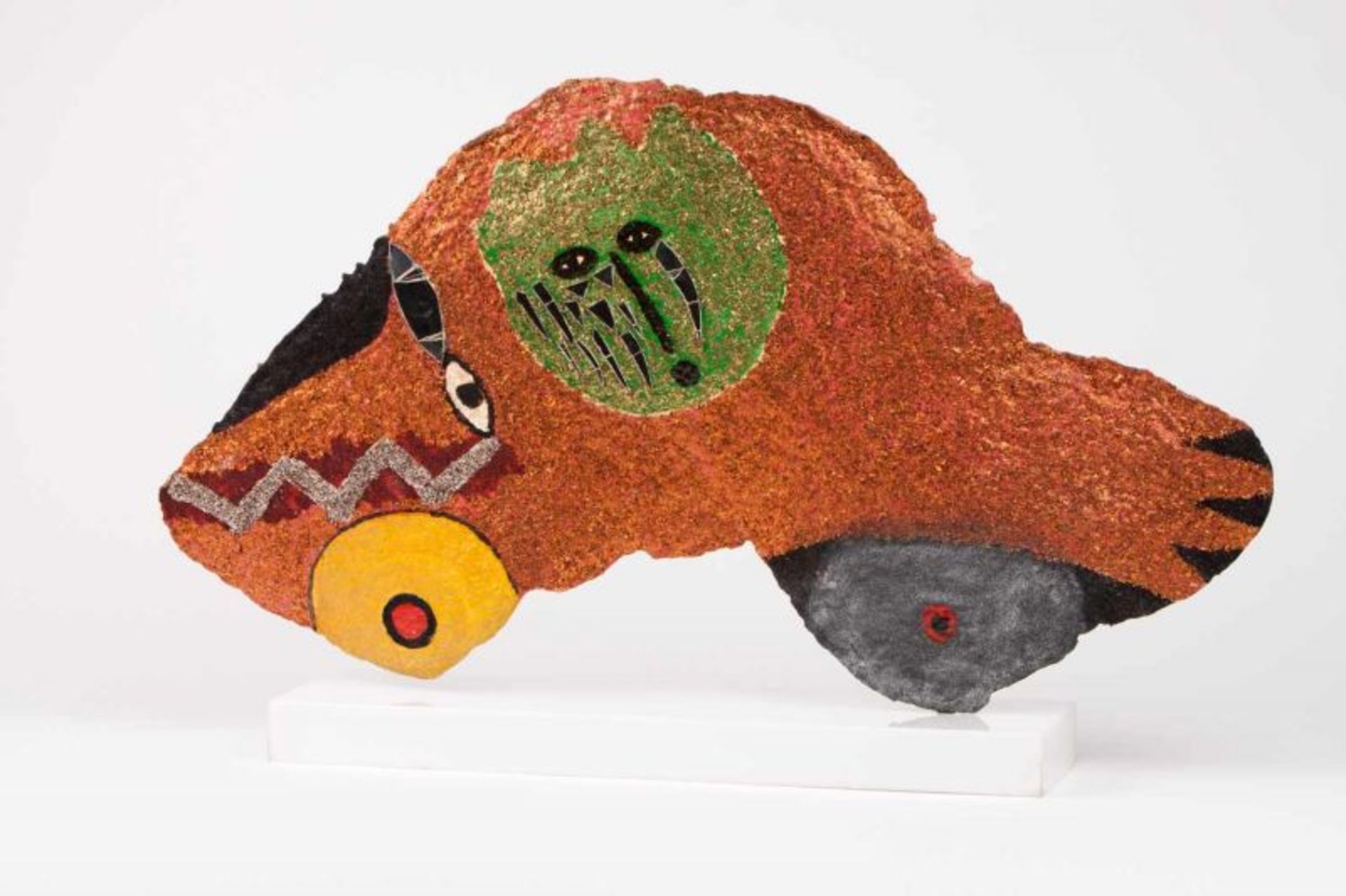 José de Guimarães (n. 1939) Untitled Painted paper paste sculpture with collages Signed and dated