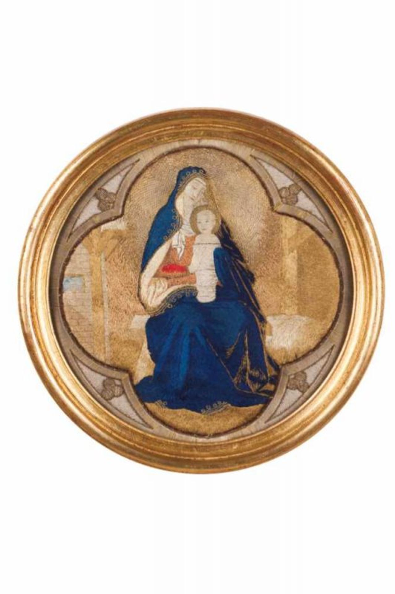 Our Lady with the Child Conventual embroidery Silk, silver and gold thread Europe, 17th century