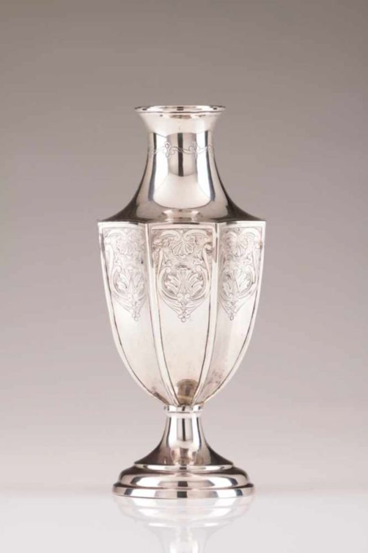 A baluster vase Portuguese silver Of baluster shape with engraved decoration Porto assay mark (